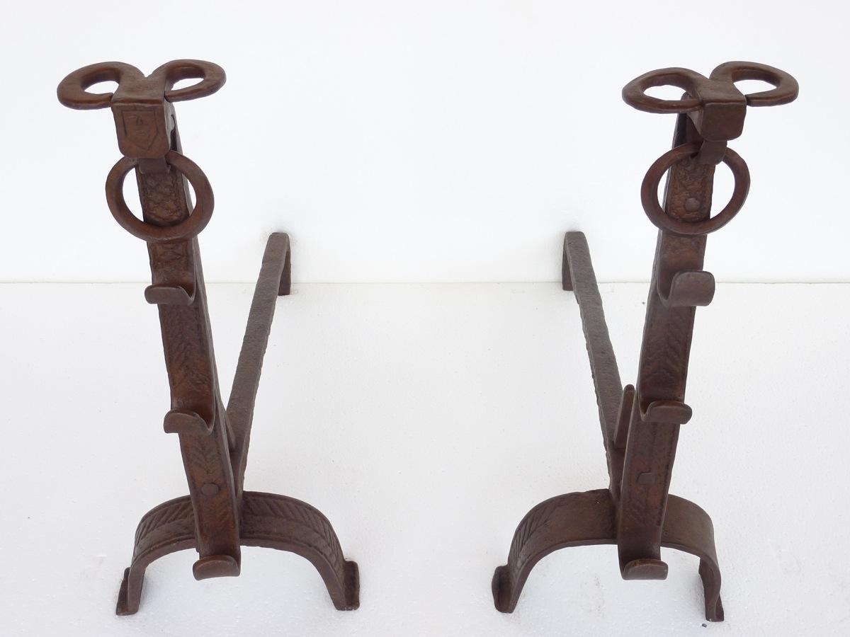 Antique andiron  - Wrought iron - Rustic country - XVIIth C.