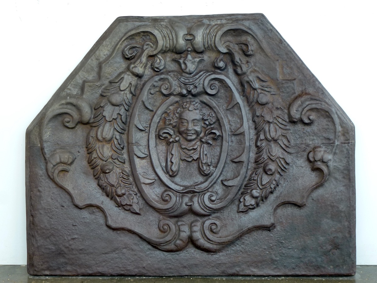 Plaque cheminée ancienne, Contrecoeur ancien - Fonte - Renaissance