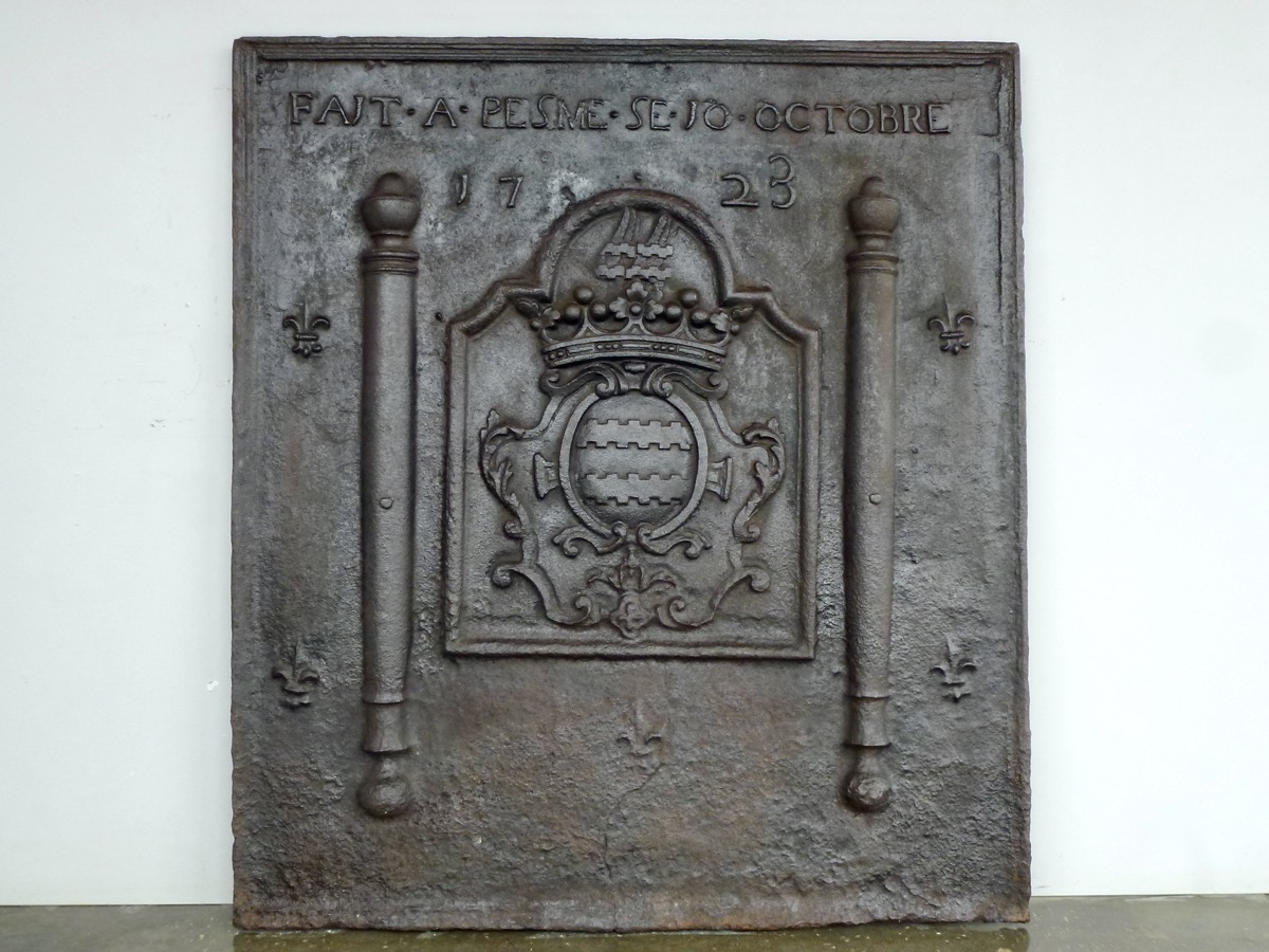 Plaque cheminée ancienne, Contrecoeur ancien  - Fonte - Régence - XVIIIeS.